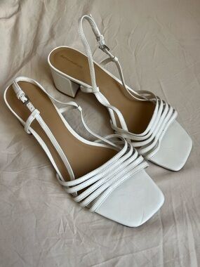 Reformation Elenora White Strappy Square-Toe Block Heel Slingback Sandals 9.5